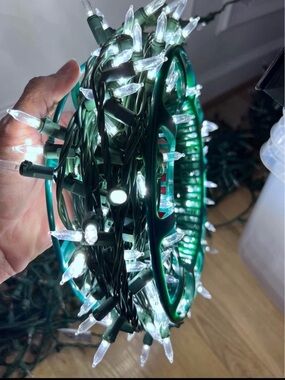 35' White LED Mini String Lights on Green Wire GUC